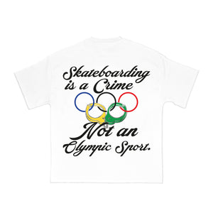 SKATEBOARDING IS A CRIME T-SHIRT WHITE